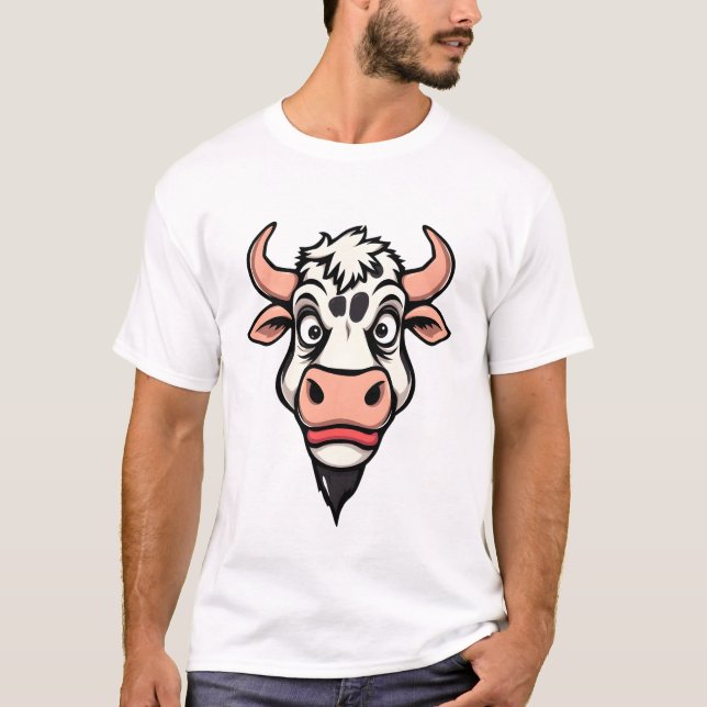 Cartoon Cow Print Design T-Shirt (Front)