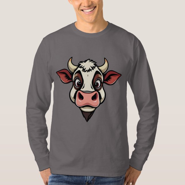 Cartoon Cow Print Design T-Shirt (Front)