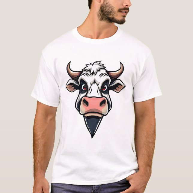 Cartoon Cow Print Design T-Shirt (Front)