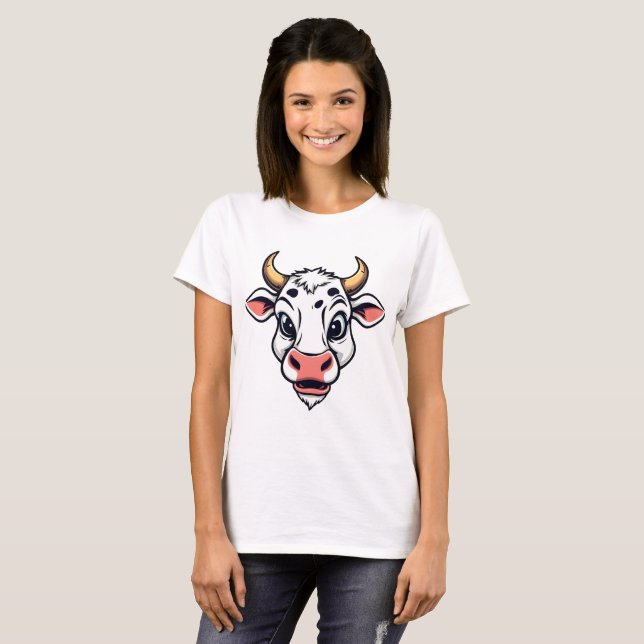 Cartoon Cow Print Design T-Shirt (Front Full)
