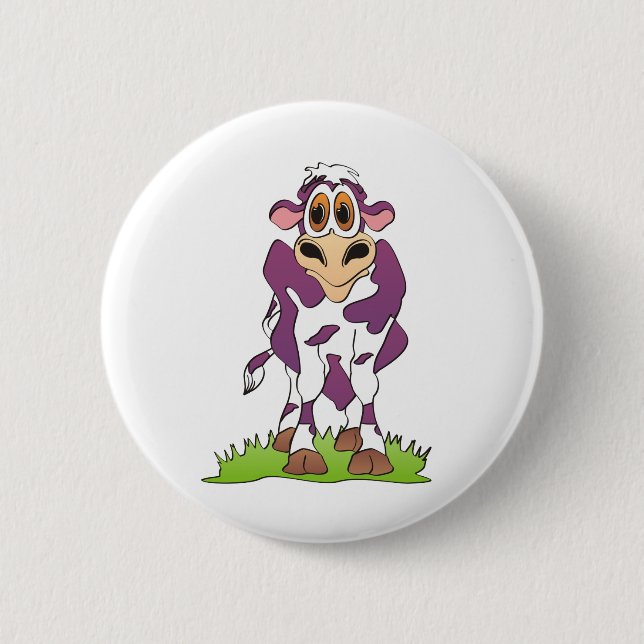 Cartoon Cow Purple Pinback Button (Front)