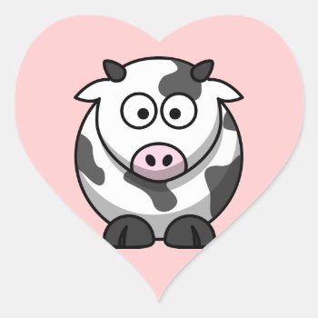 Cartoon Cow Sticker (heart) by StillImages at Zazzle