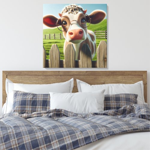Cartoon Cow With Eyeglasses Canvas Print