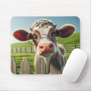 Cartoon Cow With Eyeglasses Mouse Pad