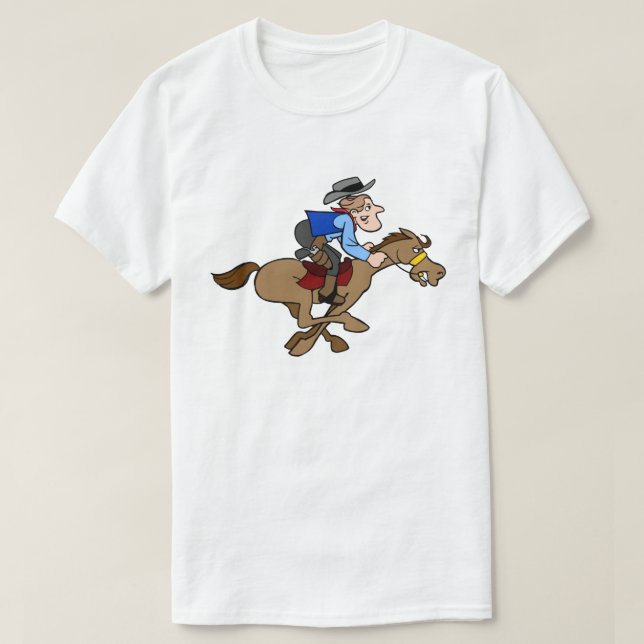 Cartoon Cowboy Gallops Fast Animated Horse T-Shirt (Design Front)