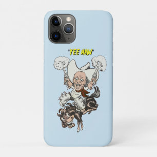 Cartoon cowboy shooting pistols riding horse art iPhone 11 pro case