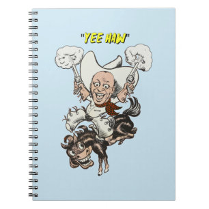 Cartoon cowboy shooting pistols riding horse art  notebook