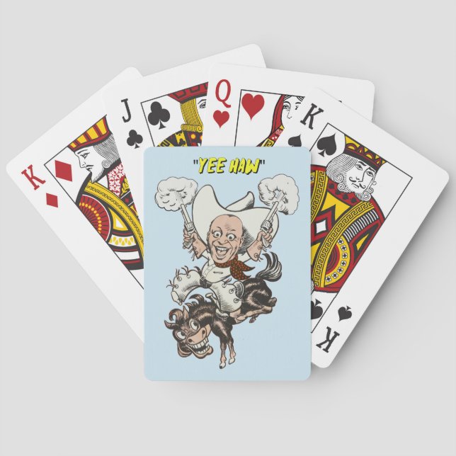 Cartoon cowboy shooting pistols riding horse art   poker cards (Back)
