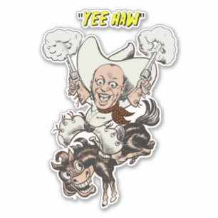Cartoon cowboy shooting pistols riding horse art  sticker