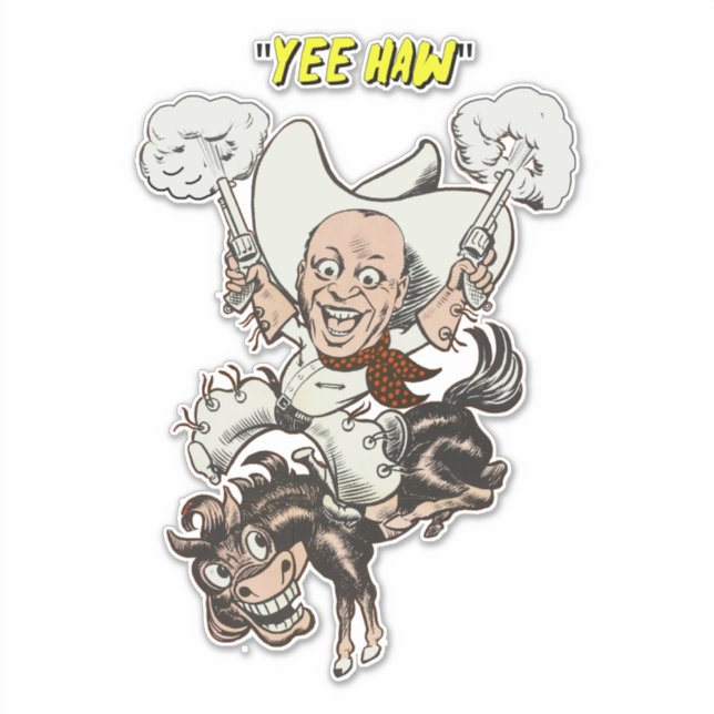 Cartoon cowboy shooting pistols riding horse art   sticker (Front)