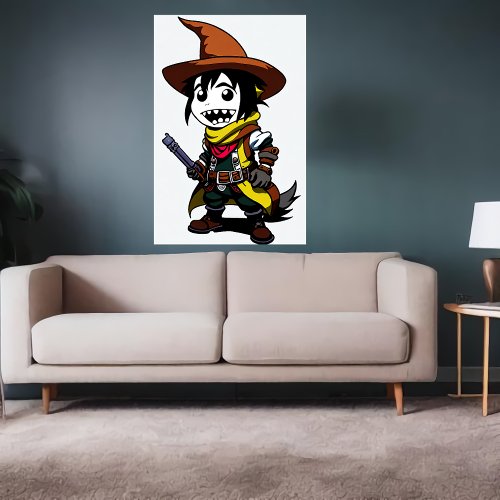 Cartoon Cowboy Witch  AI Art Poster