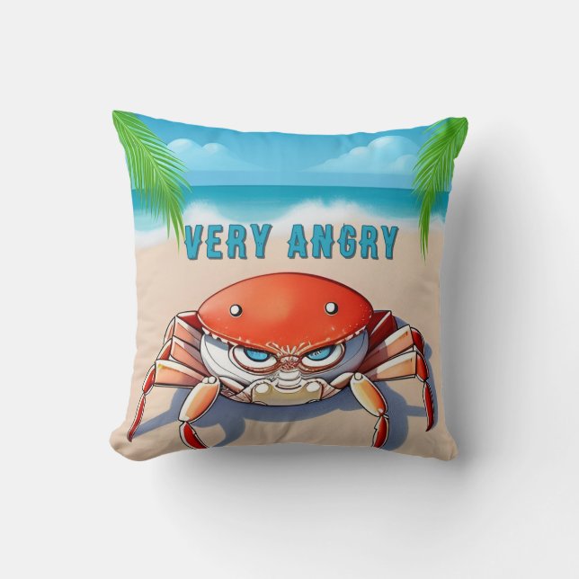 Cartoon Crab on Tropical Beach Throw Pillow (Front)