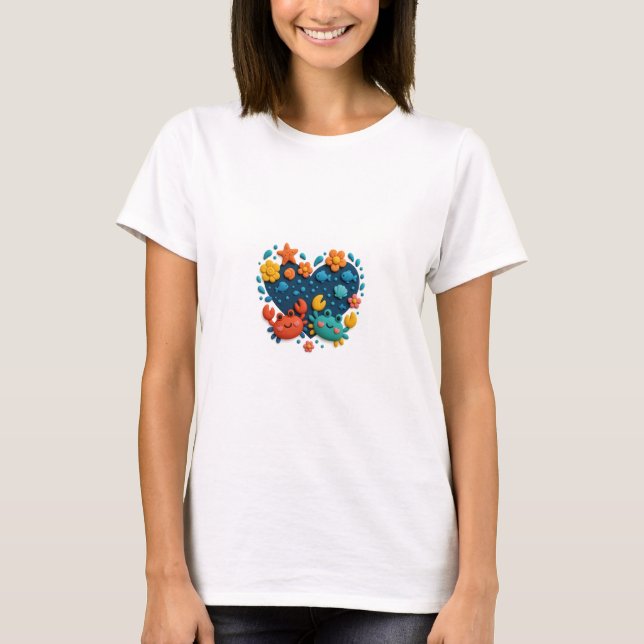 Cartoon Crabs with Heart  T-Shirt (Front)