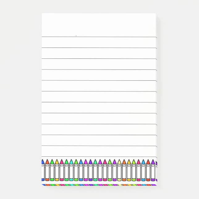 Cartoon Crayon Pattern Lined Post-it Notes (Front)
