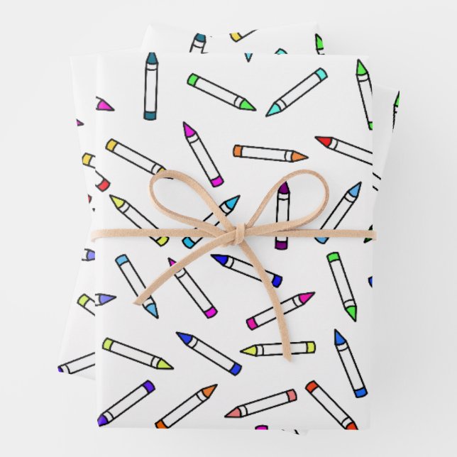 Cartoon Crayon Pattern Wrapping Paper Sheets (In situ)