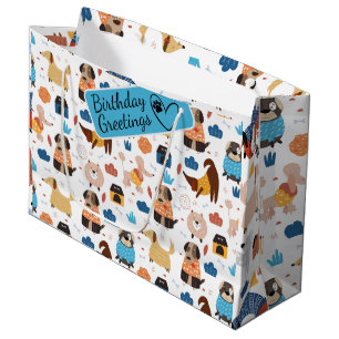 Cartoon crazy dog seamless pattern large gift bag