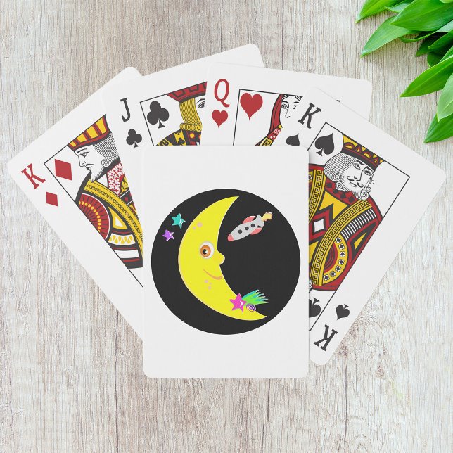Cartoon Crescent Moon and Space Rocket Poker Cards (Creator Uploaded)