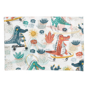 Cartoon Crocodile: Vintage Animal Wallpaper Pillow Case