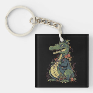 cartoon-crocodile-wearing-jacket-jacket-with-flowe keychain