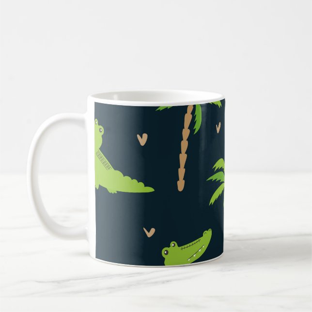 Cartoon Crocodiles: Alligator Palms Pattern. Coffee Mug (Left)