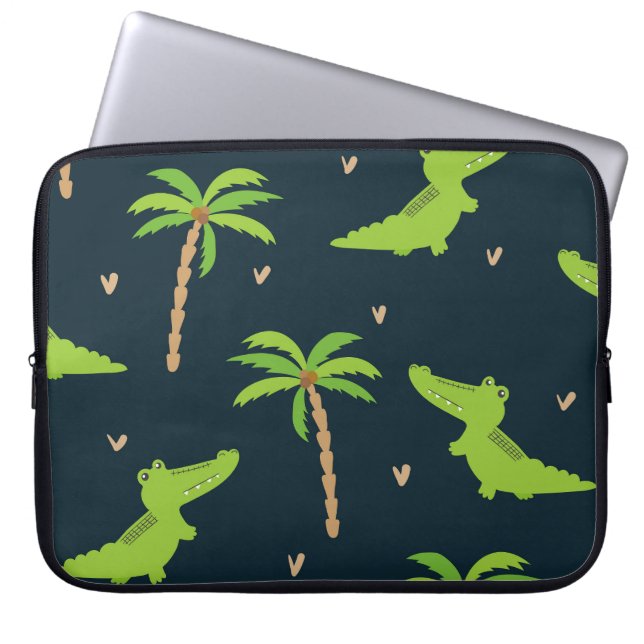 Cartoon Crocodiles: Alligator Palms Pattern. Laptop Sleeve (Front)