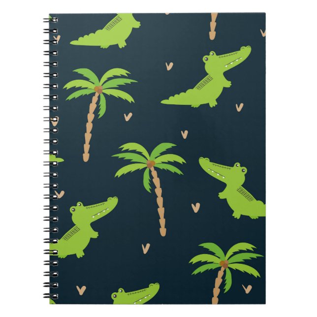 Cartoon Crocodiles: Alligator Palms Pattern. Notebook (Front)