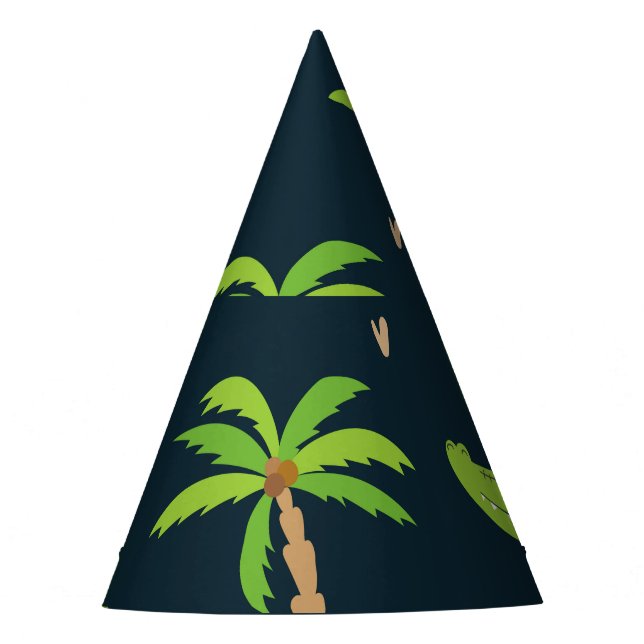 Cartoon Crocodiles: Alligator Palms Pattern. Party Hat (Front)