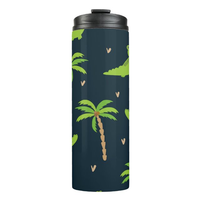Cartoon Crocodiles: Alligator Palms Pattern. Thermal Tumbler (Front)