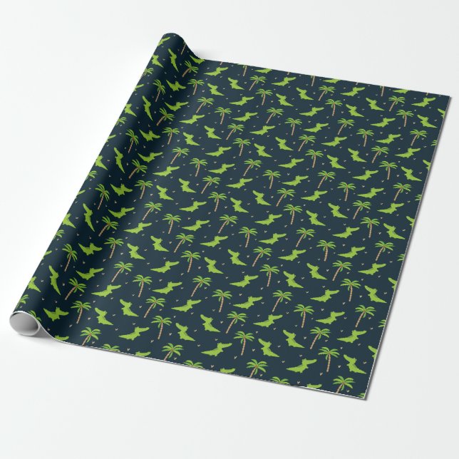 Cartoon Crocodiles: Alligator Palms Pattern. Wrapping Paper (Unrolled)