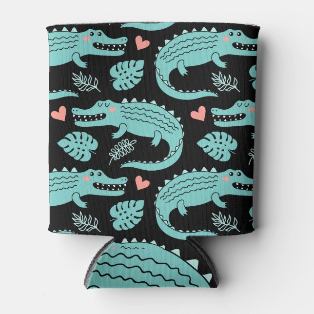 Cartoon crocodiles, cute seamless pattern. can cooler (Front)