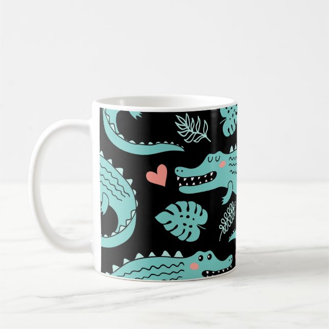 Cartoon crocodiles, cute seamless pattern. coffee mug (Left)