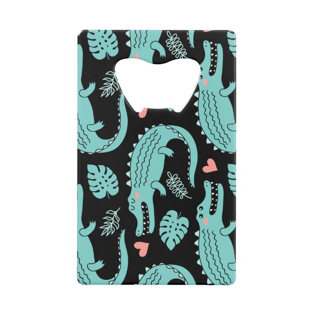 Cartoon crocodiles, cute seamless pattern. credit card bottle opener (Front)
