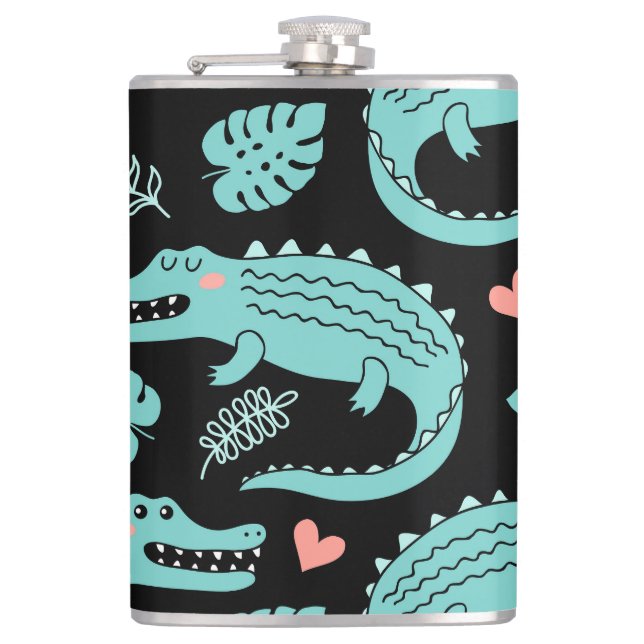 Cartoon crocodiles, cute seamless pattern. flask (Front)