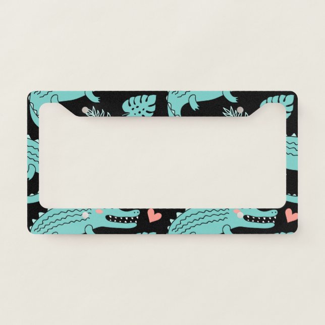 Cartoon crocodiles, cute seamless pattern. license plate frame (Front)