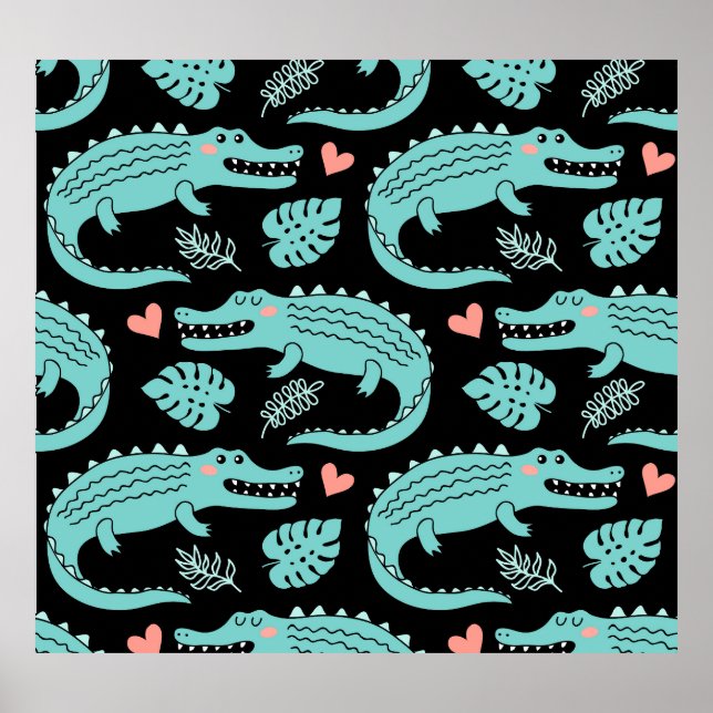Cartoon crocodiles, cute seamless pattern. poster (Front)