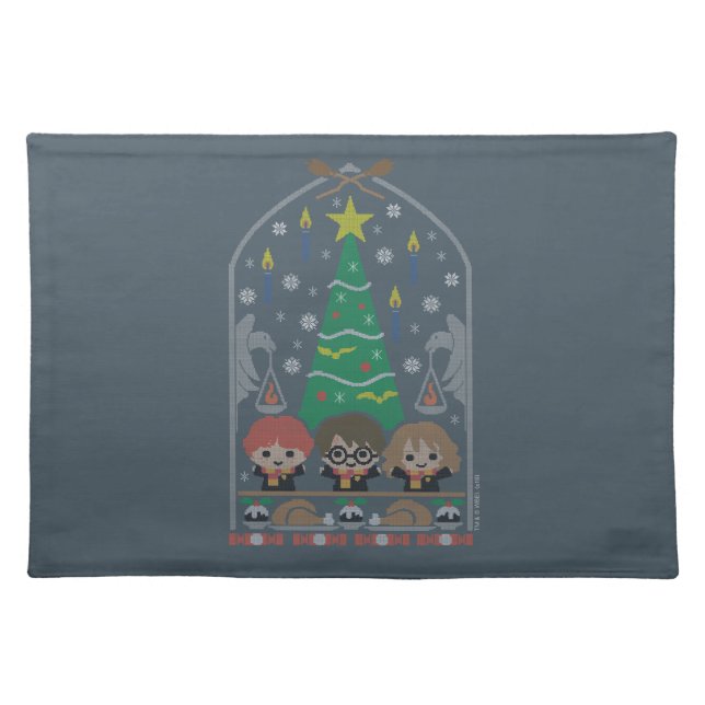 Cartoon Cross-Stitch HOGWARTS™ Christmas Feast Cloth Placemat (Front)
