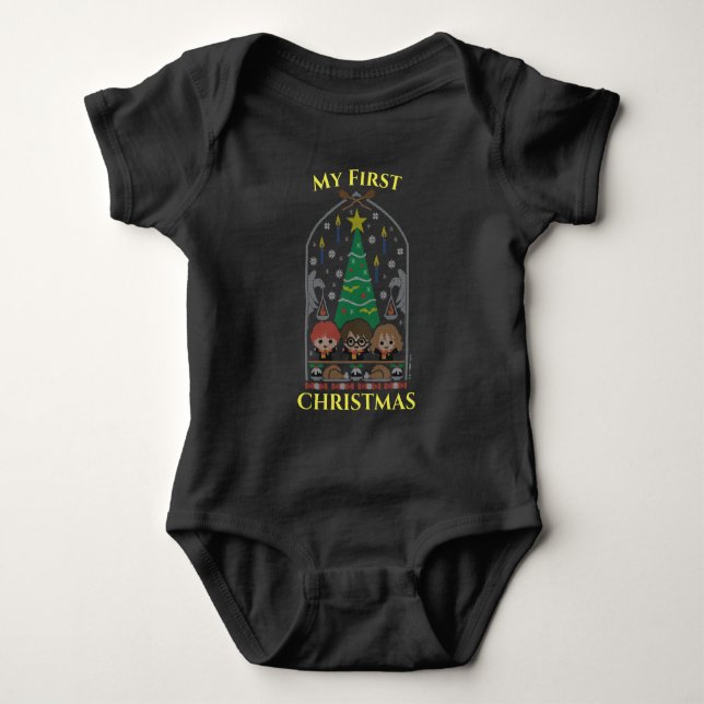 Cartoon Cross-Stitch HOGWARTS™ First Christmas Baby Bodysuit (Front)
