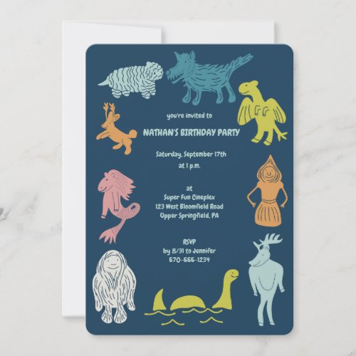 Cartoon Cryptids Cryptozoology Monsters Birthday Invitation