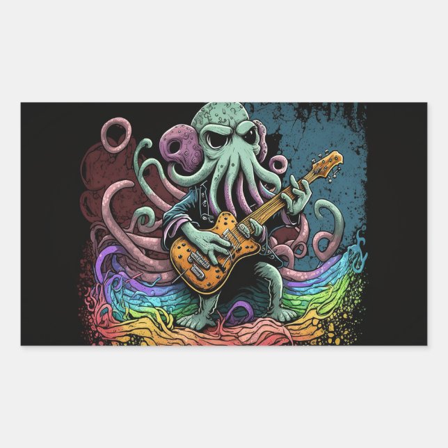 Cartoon Cthulhu Rock 'n Roll  Rectangular Sticker (Front)