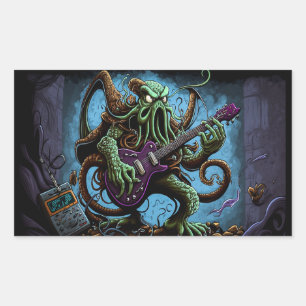 Cartoon Cthulhu Rock 'n Roll  Rectangular Sticker