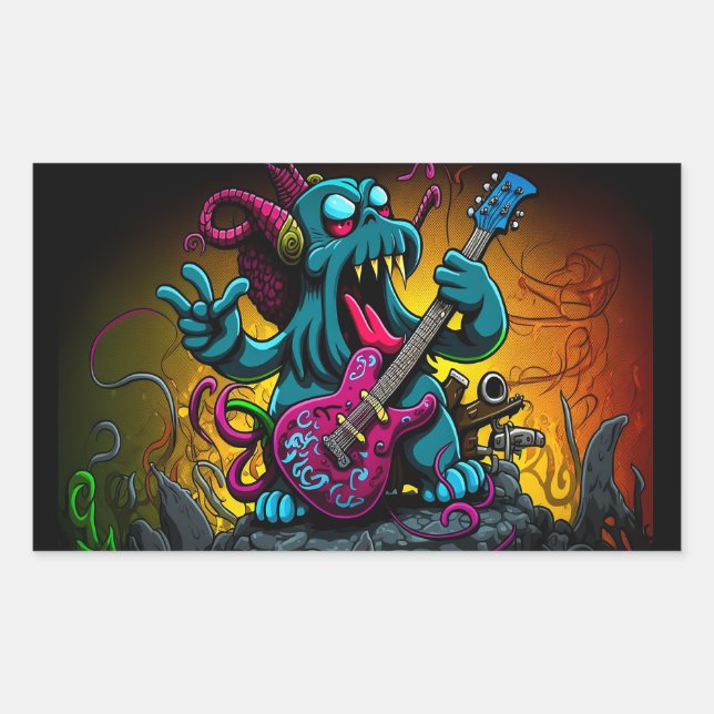 Cartoon Cthulhu Rock 'n Roll  Rectangular Sticker (Front)