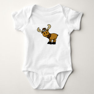 Cartoon Curious moose   choose background color Baby Bodysuit