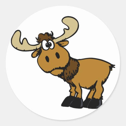 Cartoon Curious moose  choose background color Classic Round Sticker