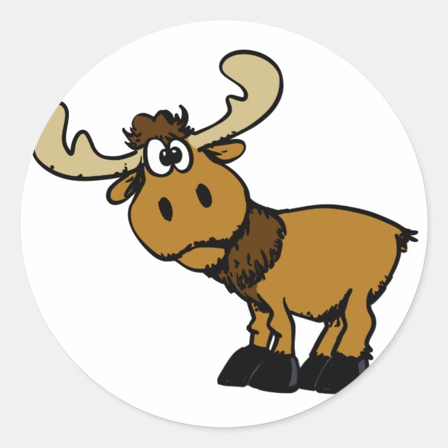 Cartoon Curious moose | choose background color Classic Round Sticker (Front)