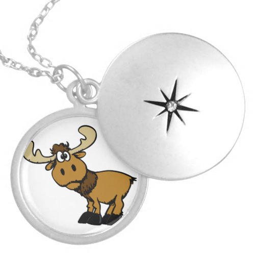 Cartoon Curious moose  choose background color Locket Necklace