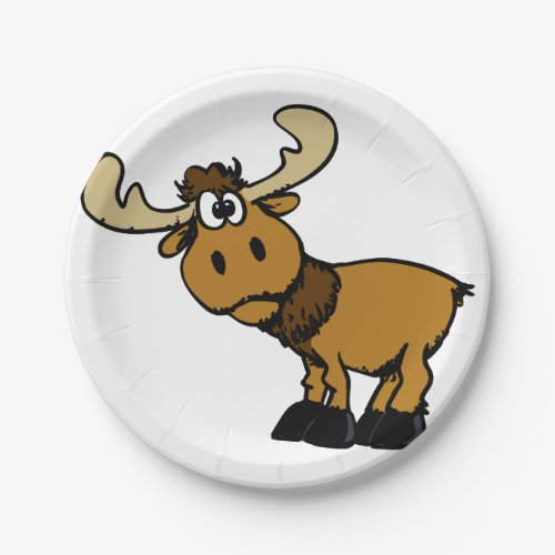 Cartoon Curious moose  choose background color Paper Plates