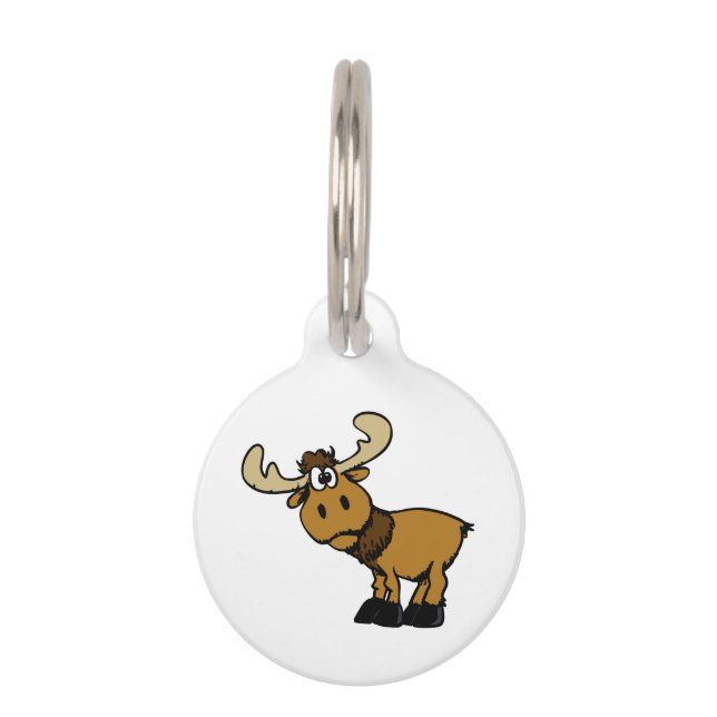 Cartoon Curious moose | choose background color Pet ID Tag (Front)