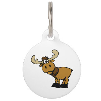 Cartoon Curious moose | choose background color Pet ID Tag