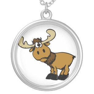 Cartoon Curious moose choose background color Silver Plated Necklace