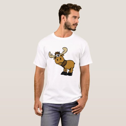 Cartoon Curious moose  choose background color T_Shirt